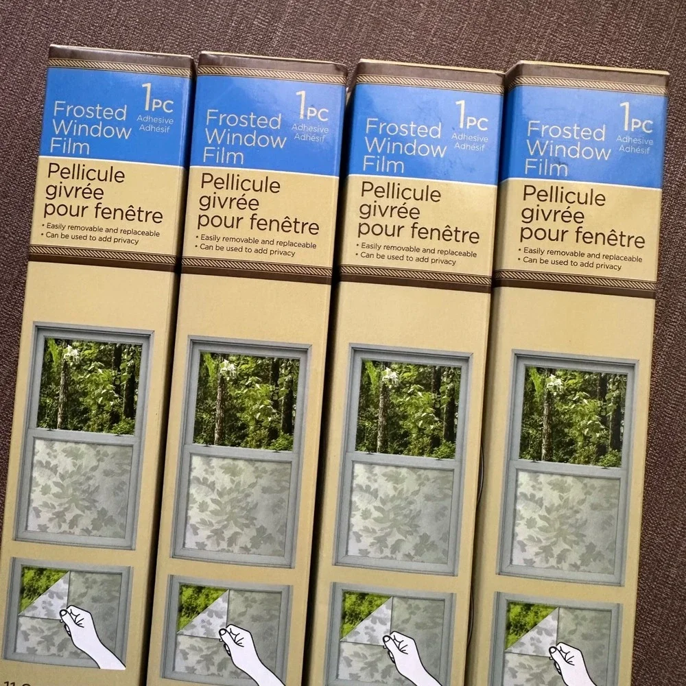 Home Collection Frosted Window Film 4 Pack Frosted White Leaf Privacy 11.8x47.2